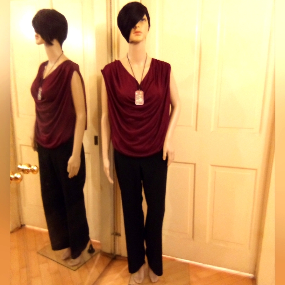 Sheer back Burgundy blouse / w Zipper Size Med